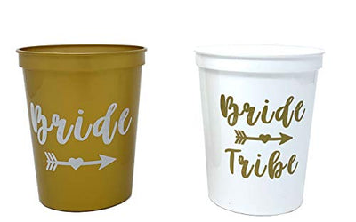 Bride Tribe Bachelorette Party Cups - White & Gold - Perfect Bachelorette Party Decorations for Weddings, Bridal Showers, and Engagements 16oz - Set of 12 Stadium Cups