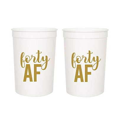 40th Birthday Party Cups, Forty AF, 40 AF, 40th Birthday Party Cups Set of 12 16oz Cups, 40th Birthday Stadium Cups, Perfect for Birthday Parties, Birthday Decorations (White)