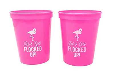 Let's Get Flocked UP or Let's Flamingle! Set of 12 Pink and White 16oz Stadium Cups, Perfect for Birthday Party, Bachelorette Party, and Bridal Showers (Let's Get Flocked UP)