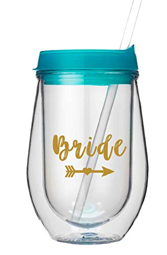 Bride Wine Glass, Set of 1 10oz Clear and Gold Acrylic Stemless Wine Glass a Cute Wedding Gift for the Bride, Perfect Engagement or Bridal Shower Gift