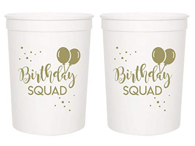 Birthday Squad Party Cups, Set of 12, 16oz White and Gold Birthday Stadium Cups, Perfect for Birthday Parties, Birthday Decorations, All Birthday Events!