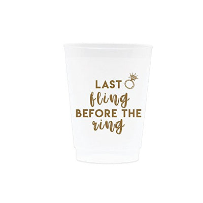 Last Fling Before The Ring Cups - Bachelorette Party Supplies and Bridal Shower Frosted Cups, Set of 12, 16oz Frosted and Gold, Perfect for Bachelorette Party Decorations and Bachelorette Party Favors