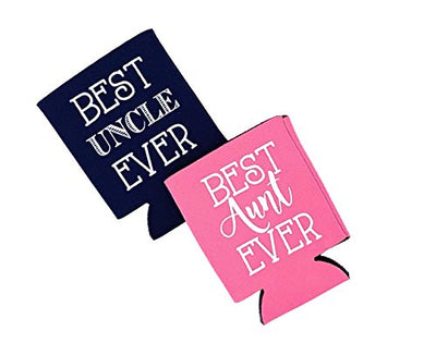 Best Aunt and Uncle Ever Can Coolers, Set of 2, 1 Pink and 1 Navy Blue Beer Can Coolies, Cute New Aunt Gifts, Novelty Can Cooler, Perfect Birthday, Gender Reveal Gift, Baby Announcement