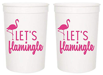 Let's Flamingle! Set of 12 Pink or White 16oz Stadium Cups, Flamingo Party Supplies Perfect for Birthday Party, Bachelorette Party, and Bridal Showers (White)