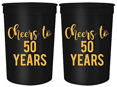 Cheers to 50 Years, 50th Birthday Party Cups, Set of 12, 16oz Black and Gold Stadium 50th Birthday Cups, Perfect for Birthday Parties, Birthday Decorations (50 Years)
