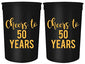 Cheers to 50 Years, 50th Birthday Party Cups, Set of 12, 16oz Black and Gold Stadium 50th Birthday Cups, Perfect for Birthday Parties, Birthday Decorations (50 Years)