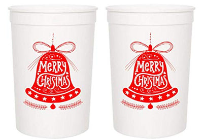 Christmas Party Cups -"Merry Christmas" Bell - Set of 12 White and Red 16oz Stadium Cups, Perfect for Christmas Party, Friends Christmas Party, Holiday Party Cups, Christmas Party Decoration