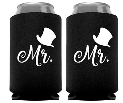 Mr. and Mrs. Can Coolers, Set of 2, 1 White and 1 Black Beer Can Coolies, Cute Wedding Gifts, Novelty Can Cooler, Perfect Engagement or Anniversary Gift, Bridal Shower Gift