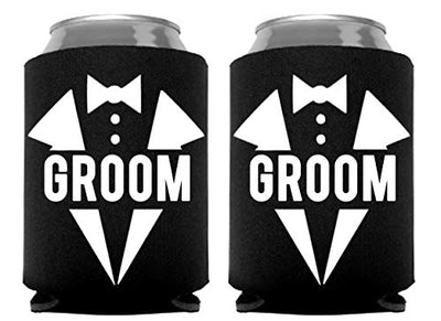 Bride and Groom Can Coolers, Set of 2, 1 White and 1 Black Beer Can Coolies, Cute Wedding Gifts, Novelty Can Cooler, Perfect Engagement or Anniversary Gift, Bridal Shower Gift