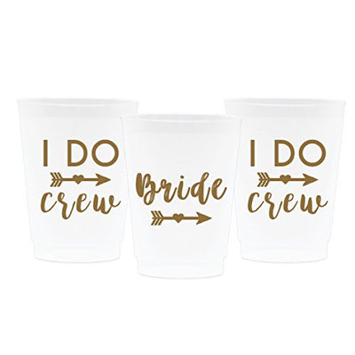 Bachelorette Party Decorations - I Do Crew, Frosted Cups, 16oz - Set of 12, Frosted and Gold - Wedding Supplies For Bridal Showers, Engagements and Bachelorette Parties