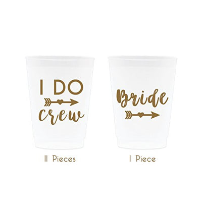 Bachelorette Party Decorations - I Do Crew, Frosted Cups, 16oz - Set of 12, Frosted and Gold - Wedding Supplies For Bridal Showers, Engagements and Bachelorette Parties