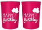 Happy Birthday Party Cups, Set of 12, 16oz Gold and White Birthday Stadium Cups, Perfect for Birthday Parties, Birthday Decorations, All Birthday Events! (Pink)