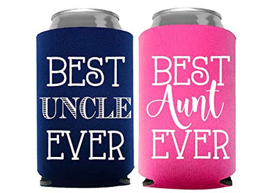 Best Aunt and Uncle Ever Can Coolers, Set of 2, 1 Pink and 1 Navy Blue Beer Can Coolies, Cute New Aunt Gifts, Novelty Can Cooler, Perfect Birthday, Gender Reveal Gift, Baby Announcement