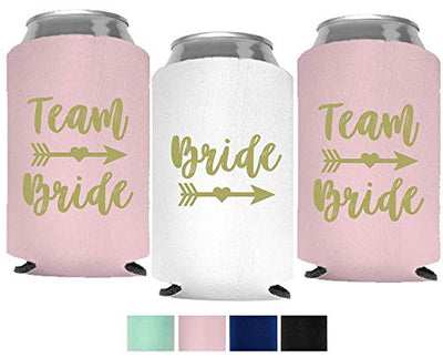Bride and Team Bride Bachelorette Party Can Coolers, Set of 12 White and Blush Pink Beer Can Coolies, Perfect Bachelorette Party Decorations and as Brides Maid Gifts (Blush Pink)