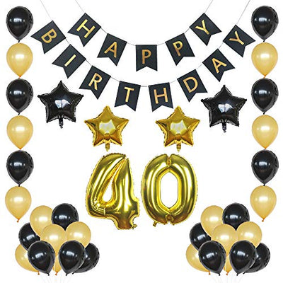 40th Birthday Decorations, Birthday Balloons 40th Birthday, Black and Gold Forty Balloon Set, Perfect 40th Birthday Supplies for Men and Women