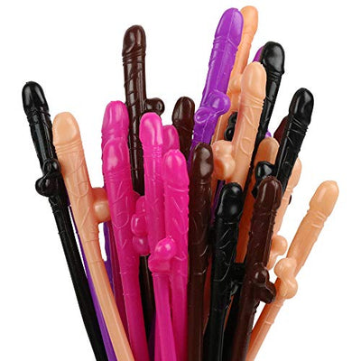 Bachelorette Party Straws Kit - Fun Fancy Shaped Drinking Straws, 30 Pieces with 5 Different Colors Per Pack, Banner, and Confetti, Perfect Bachelorette Party Decorations