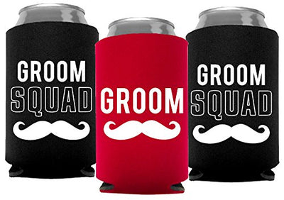 Your Dream Party Shop Groom and Grooms Squad Bachelor Party Can Coolers, Set of 12 Red and Black Beer Can Coolies, Perfect Bachelor Party Decorations and as Grooms Men Gifts