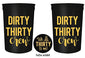 Dirty Thirty Crew 30th Birthday Party Cups and 1"Talk Thirty to Me" Button, Set of 12, 16oz Black and Gold 30th Birthday Stadium Cups, Perfect for Birthday Parties,Birthday Decorations! (Dirty Thirty)