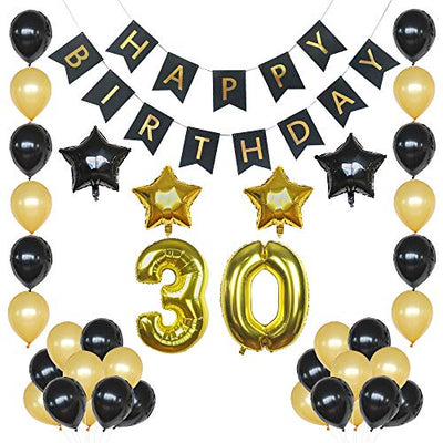 30th Birthday Decorations, Birthday Balloons 30th Birthday, Black and Gold Dirty Thirty Balloon Set, Perfect 30th Birthday Supplies for Men and Women